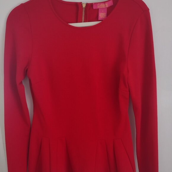 Catherine Malandrino Tomato Red Peplum Ponte Top - Picture 3 of 6